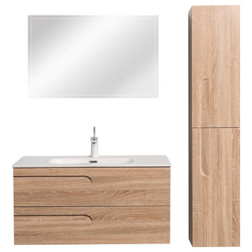 Eviva Joy 39" Maple Wall Mount Bathroom Vanity With White Integrated Top