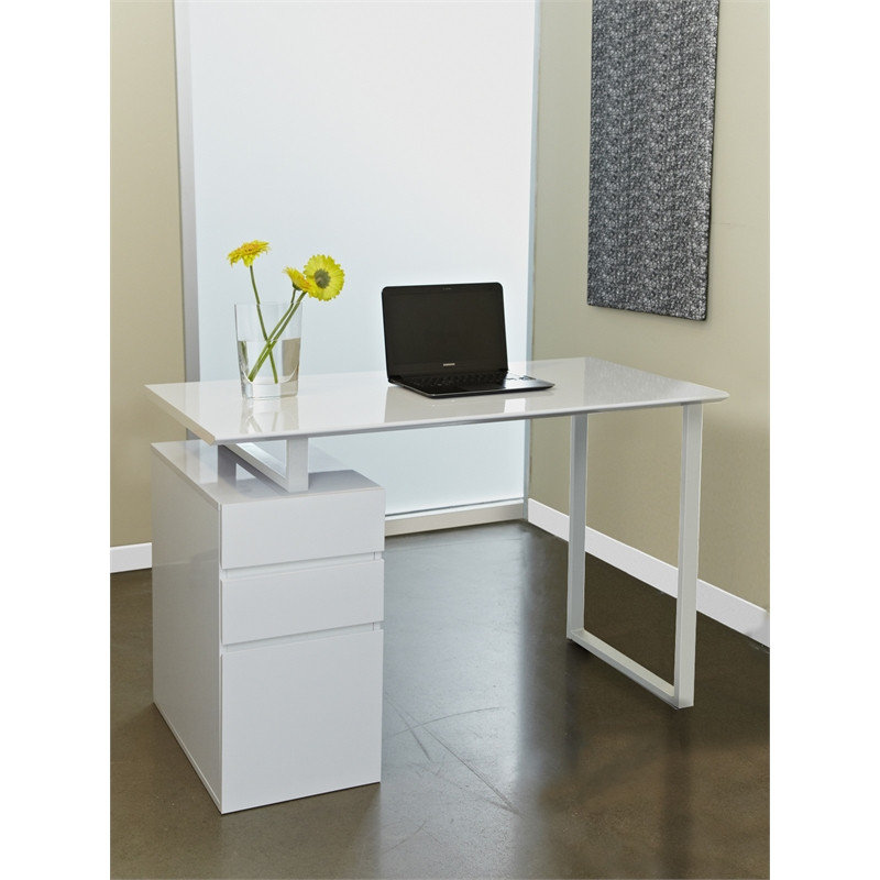 Unique Furniture 48" Reversible Home Office Desk with Filing Cabinet in White