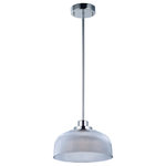 Maxim Lighting - Retro 10.5" 8W 1 LED Pendant Polished Nickel Clear Glass - This collection of pendants, inspired by lighting reminiscent of the past, are updated to fit into today's home decor. With a wide variety of size, finish, and technology there is something for everyone. Hand blown Clear and White cased opal glass with Polished Nickel accents creates vintage look with a contemporary flair. The Clear holophane and Polished Nickel pendants add LED technology at a very affordable price.  Canopy Included: Yes  Shade Included: Yes  Canopy Diameter: 4.75 x 4.Color Temperature: 3000 CRI: 90+ Lumens: 560 Hardwire of Plug?: Hardwire Number of Bulbs Used: 1 Type/Wattage of Bulbs: LED 8W Are bulbs included? No UL Listed: Yes