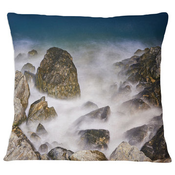Rocky Waves at Haeundae Coast Busan Seashore Throw Pillow, 18"x18"