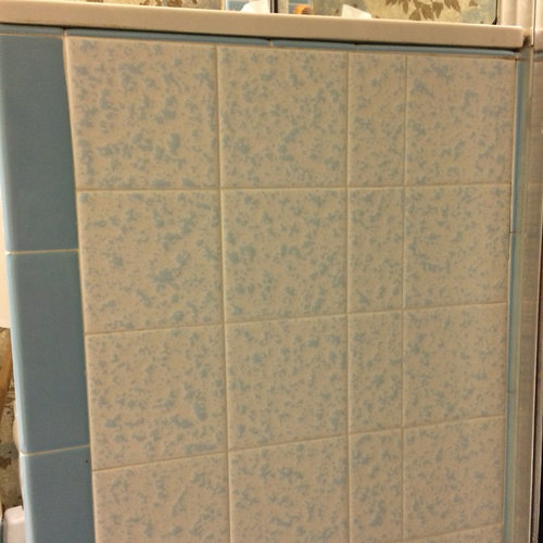 What to do with hideous baby blue tile in bathroom