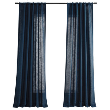 Deep Blue Classic Faux Linen Curtain Single Panel, 50W x 84L