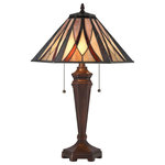 Elk Home - Foursquare Table Lamp - Hand-cut tiffany glass shade. Double pull chains. Tiffany bronze lamp body.