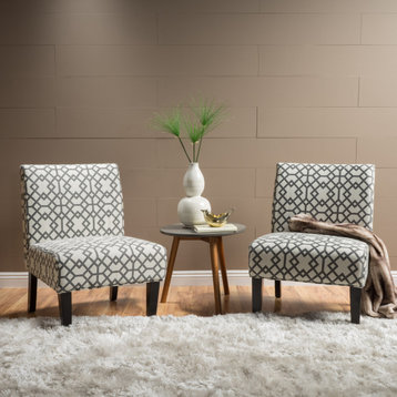 GDF Studio Kendal Fabric Grand Accent Chair, Gray Geometric / Set of 2