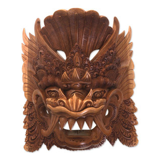 NOVICA Barong Sai And Wood Mask - Asian - Wall Sculptures - by