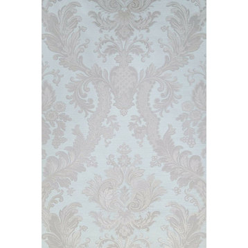 Victorian Gray turquoise baby blue cream damask Wallpaper, 21 Inc X 33 Ft Roll