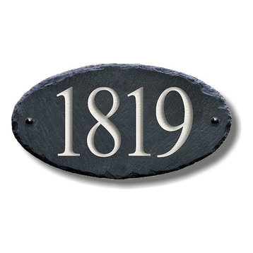 Slate House Number, Carved Stone, Address Plaque/Marker Sign