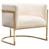 Pandora Accent Chair, Cream Velvet With Polished Gold Stainless Steel Frame