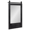 Cates Wood Framed Wall Mirror with Hooks, Black, 18x28