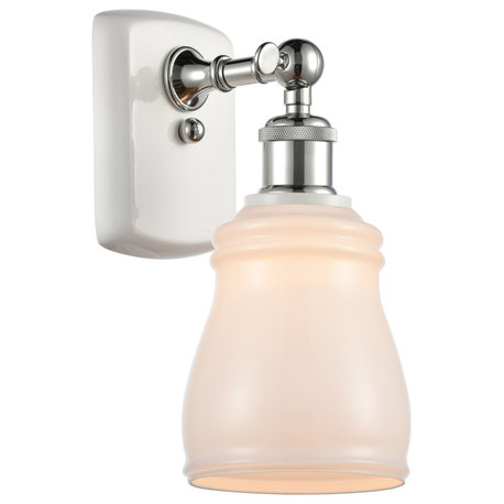 Ballston Ellery 1 Light Wall Sconce, White and Polished Chrome, White Glass