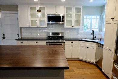 Inspiration for a transitional kitchen remodel in Los Angeles with shaker cabinets and white cabinets