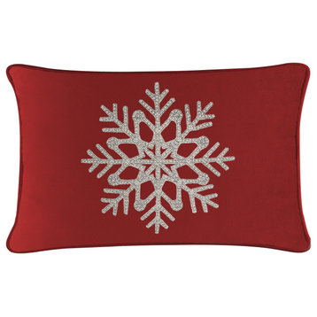 Sparkles Home Rhinestone Snowflake Pillow - 14x20" - Red Velvet