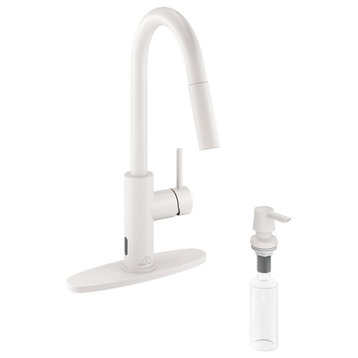 Touchless Pull Down Single Handle Kitchen Faucet With LED Function, Matte White