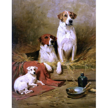 John Emms Foxhounds and a Terrier - 21" x 28" Premium Canvas Print