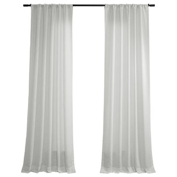 White Classic Faux Linen Curtain Single Panel, 50W x 108L