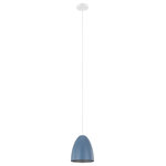 Eglo - 1-Light, 75W Pendant, Pastel Dark Blue Exterior/Silver Interior - Bring a splash of color to your living space with the Coretto metal dome mini pendant by Eglo. Featuring a blue exterior finish with a silver interior finish. This fixture will surely bring that spark of color you've been looking for