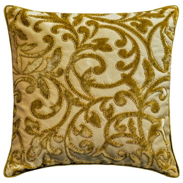 Decorative 14"x14" Bead Beige Velvet Pillow Cover�For Sofa - Abstract Medley