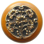 Notting Hill Decorative Hardware - Ginkgo Berry Wood Knob, Antique Brass, Maple Wood Finish, Antique Brass - Projection: 1-1/8"