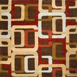 Forum Sienna and Desert Sand Square Rug with Geometric Design - Rugs