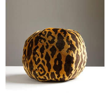 Leopardo Sphere Pillow, Ivory, Gold & Black, 12" Diameter