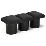 Meridian Furniture - Pavilion Black Boucle Fabric Bench, Black, Black Finish, 54" W X 15.5" D X 17.5" H - Bring valuable seating and remarkable style to your space with this black Pavilion Boucle Fabric Bench, an exquisite balance of style and usability for the entryway, bedroom, and beyond. Crafted from oak veneer with a black finish, this bench has a 4-inch-thick seat cushion that's channel-tufted for a touch of luxury. The bench's columnar bases add a dash of Art Deco design, making it a captivating focal point in any room.