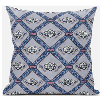 18"x18" Gray Sea Blue Pink Zippered Suede Geometric Throw Pillow