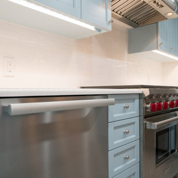 White & Blue Kitchen with Peninsula