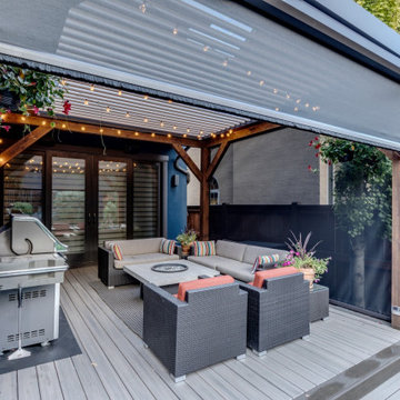 StruXure Adjustable Pergola on Cedar Frame with Phantom Motorized Screens