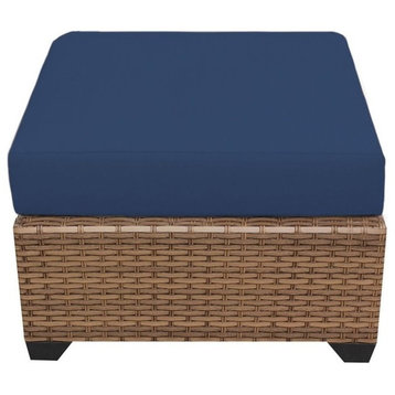 Bowery Hill 19'' Resin Wicker/Fabric Thick Cushion Patio Ottoman in Navy