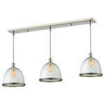 Z-Lite - Brushed Nickel Mason 3 Light Linear Pendant with Seedy Clear Glass Shades - The vintage warehouse loft design of this fixture adds a spacious touch of character for any home. A brushed nickel finish paired with clear seedy glass shades allows this fixture to be perfect for the game room or any other room of the house where a touch of character is needed.