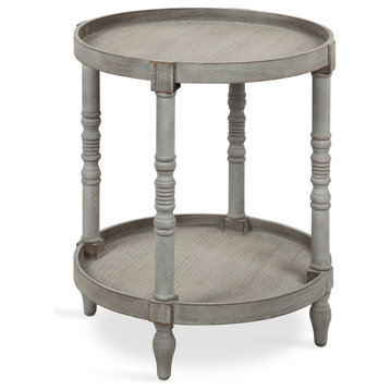 Bellport Round Wood Side Table with Shelf, Gray 20x20x24