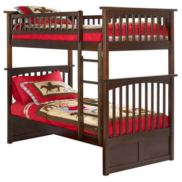 AFI Columbia Twin Over Twin Solid Wood Bunk Bed with USB Charger in Walnut