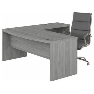 Echo 72W Bow Front L Shaped Desk and Chair Set in Modern Gray - Engineered Wood