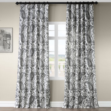 Edina Gray Printed Cotton Curtain Single Panel, 50"x 108"