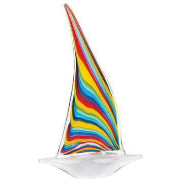 Murano Style Art Glass Primary Sailboat Sculpture