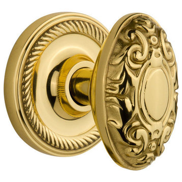 Double Rope Rosette With Victorian Knob, Unlacquered Brass