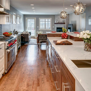 White Painted Cabinetry with Walnut island