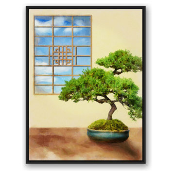 Bonsai Tree Relaxing Spa Room 30x40 Black Floating Framed Canvas