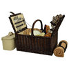 Buckingham Basket for Four with Blanket, Brown Wicker/London Plaid