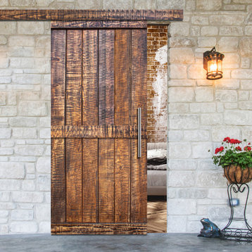 Rustic Ranch Barn Door with Saw Pattern, 36"x84", Oak Solid Wood