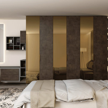 Hinged Wooden & Bronze Mirror Wardrobe With Dresser by Inspired Elements
