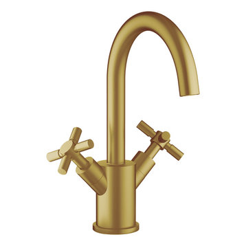 Prima Single Hole Double Cross Handle Bathroom Faucet, Brushed Gold