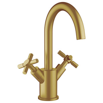 Prima Single Hole Double Cross Handle Bathroom Faucet, Brushed Gold