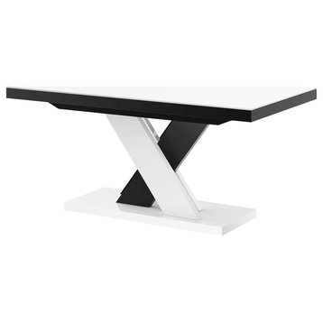 LEON Lux Extendable Dining Table, White/Black
