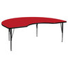48''W X 72''L Kidney Red Hp Activity Table - Height Adjustable Short Legs