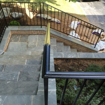 Flagstone Walkway in North Potomac With New Brick Walls & Iron Railings