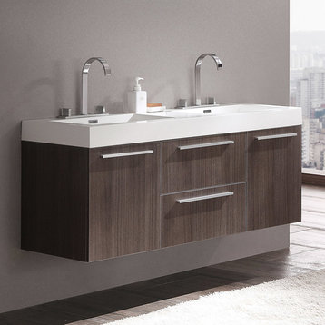Opulento 54" Gray Oak Modern Double Sink Bathroom Cabinet w/ Integrated Sinks