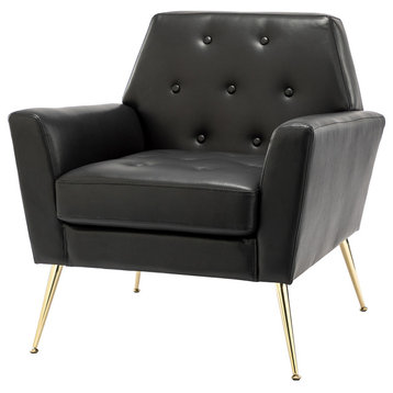32.8" Comfy Armchair With Metal Legs, Black