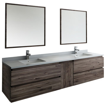 Formosa Wall Hung Double Sink Modern Bathroom Vanity With Mirrors, 84"