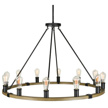 Kira Home Homestead 42" Rustic Farmhouse Wagon Wheel Chandelier, Round Kitchen